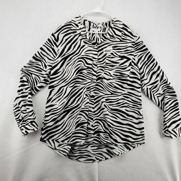 TIME AND TRU Shirt Women's Long Roll-Tab Sleeves Zebra Pattern White Black 2XL - Picture 12 of 12